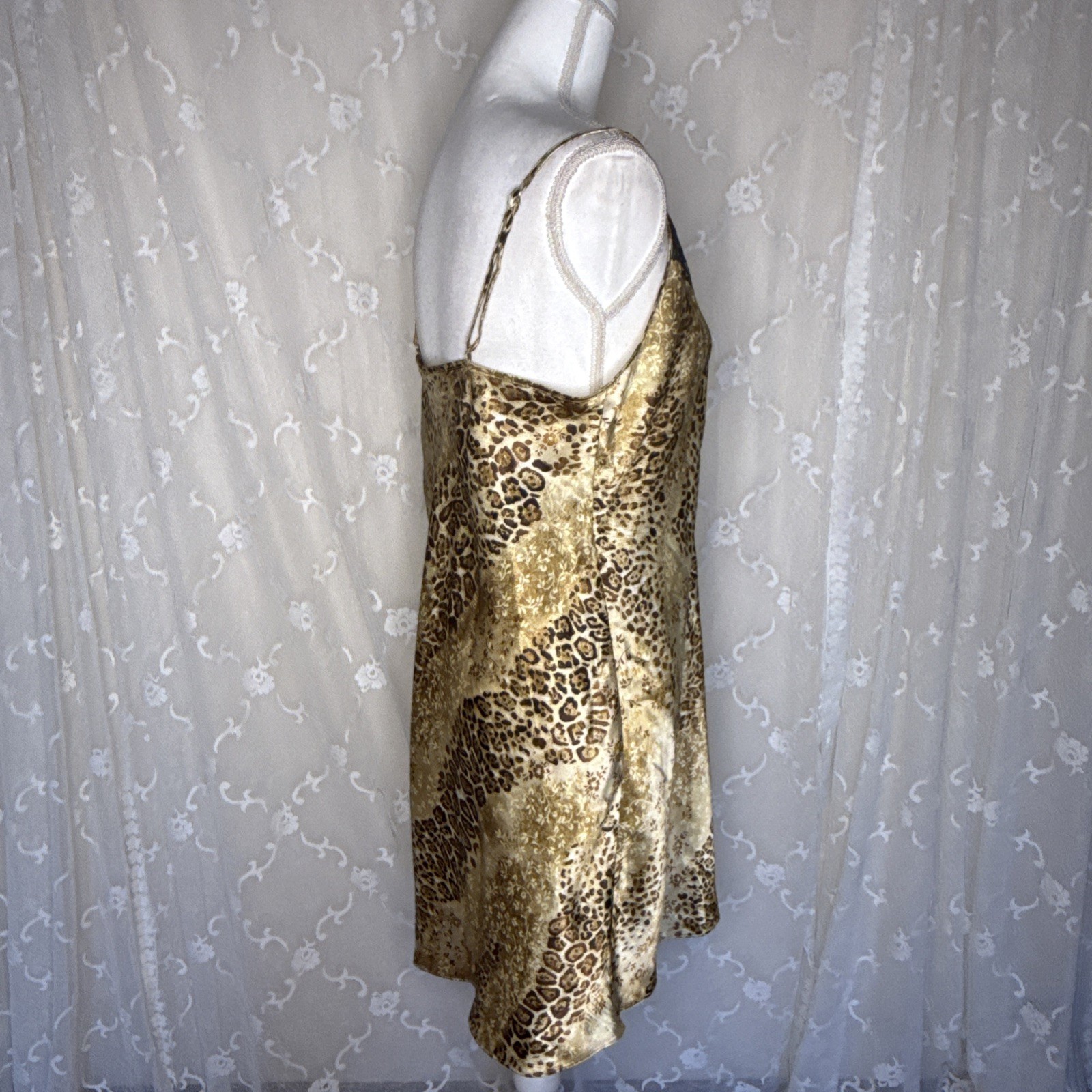 Vintage Gilligan & O’Malley Leopard Print Bias Cut Lace Slip Dress Medium 38 B