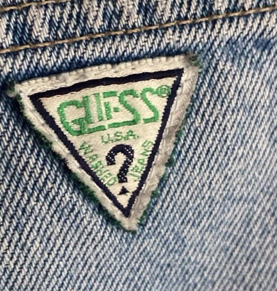 Vintage Guess High Rise Jeans, Sz 31W 32L, green triangle, Tapered 90s USA Made