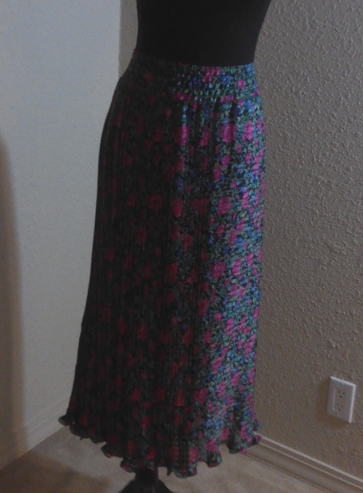 VTG Diane Freis 1980s Polyester Georgette 2-Piece Skirt Set Bright Floral O/S