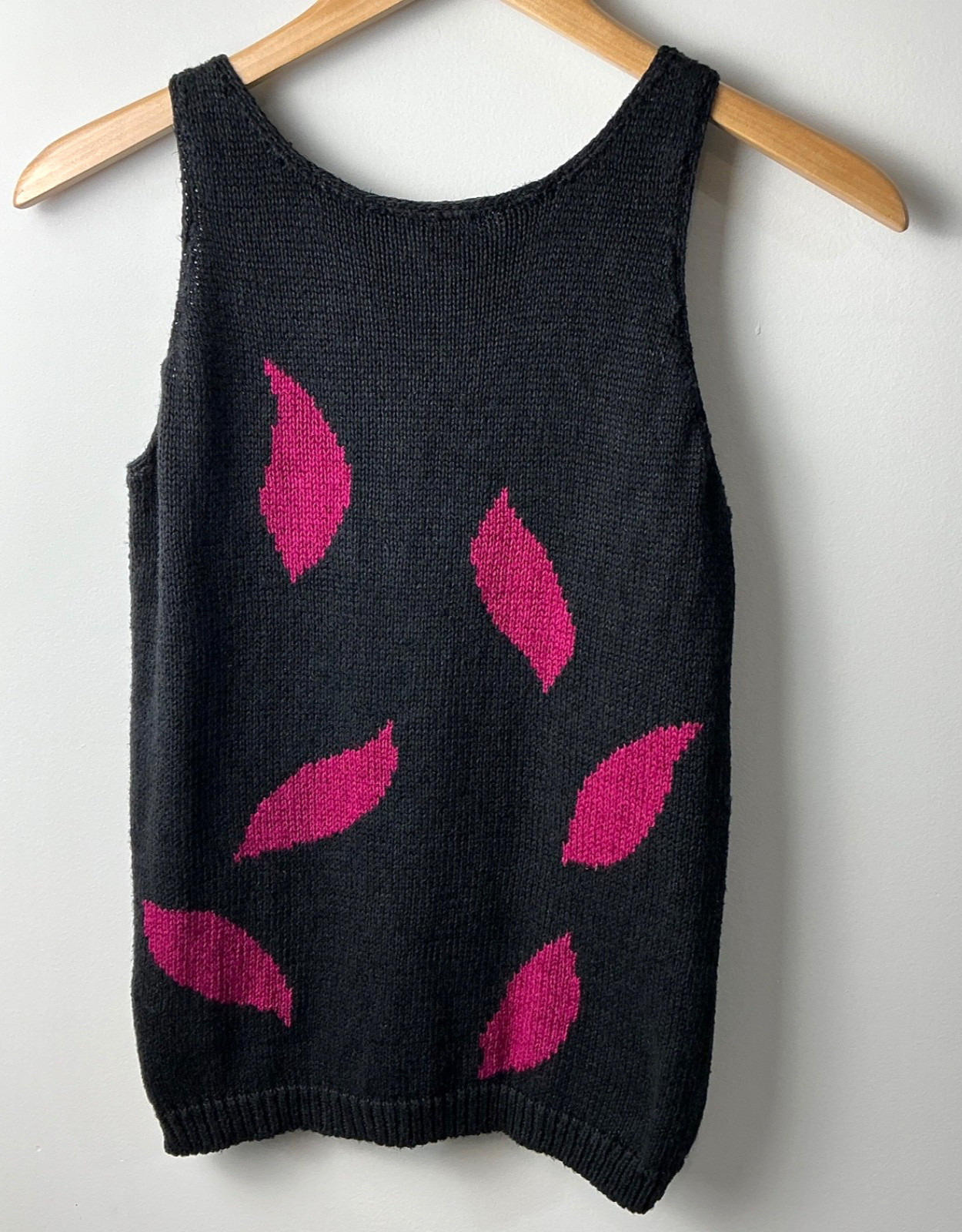 Vtg Rafaella Women Linen Cotton Top XS Sleeveless Black Hot Pink Hong Kong READ