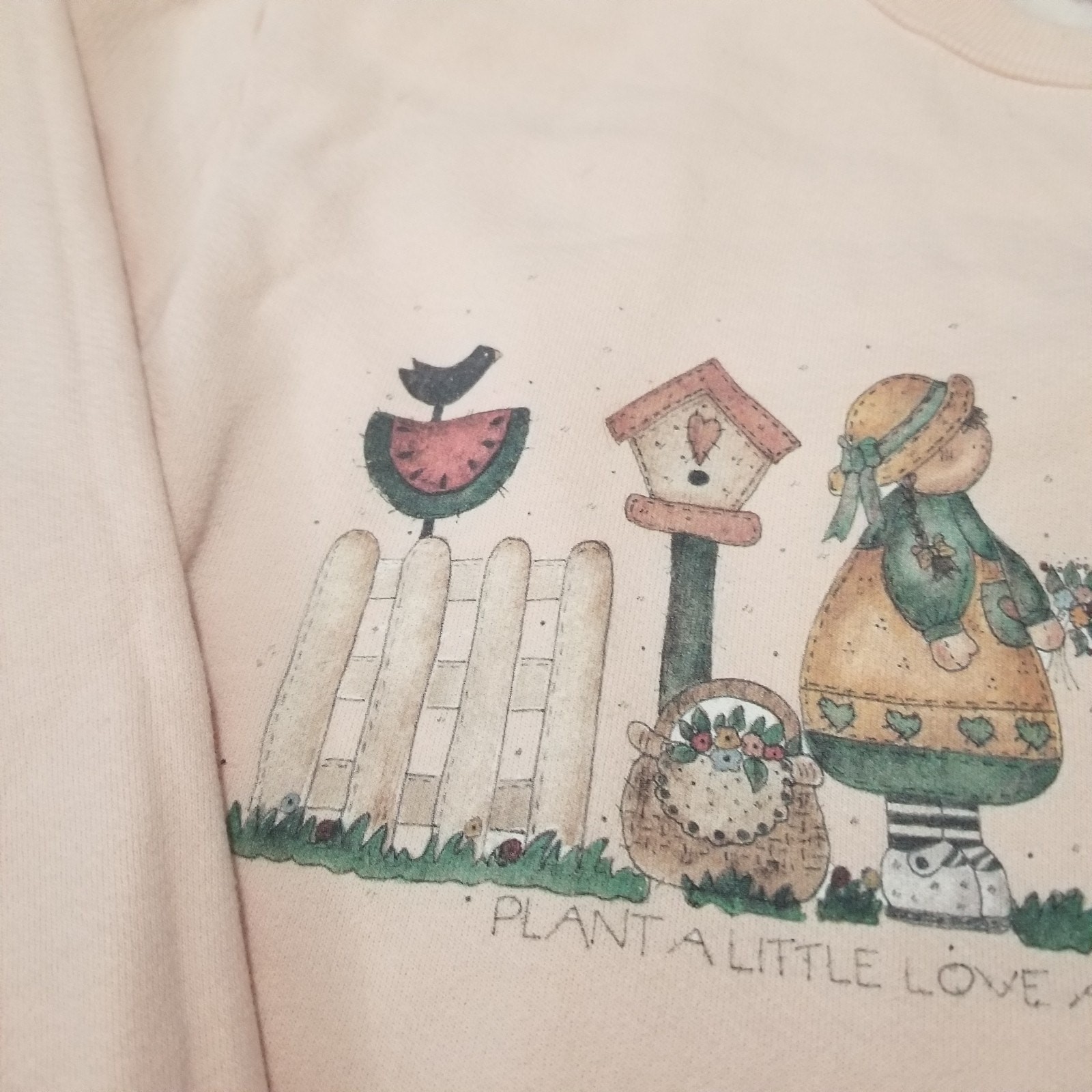 Vintage Womens Impulse Wear Sweatshirt Medium Crewneck Pink Rabbits And Plants