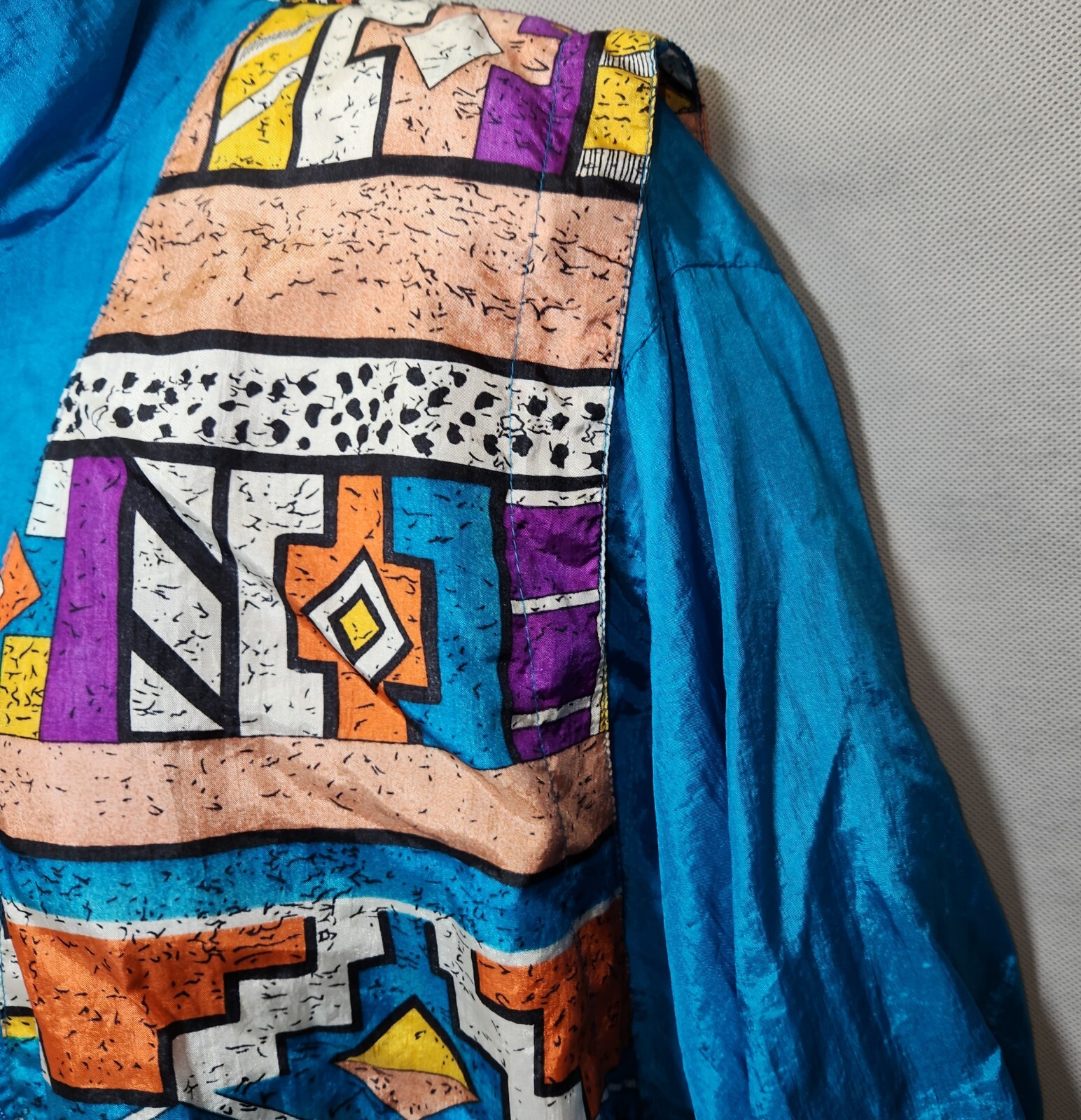 Vintage 80s Aztec Print Blue Windbreaker Jacket Womens Medium Laura Katherine