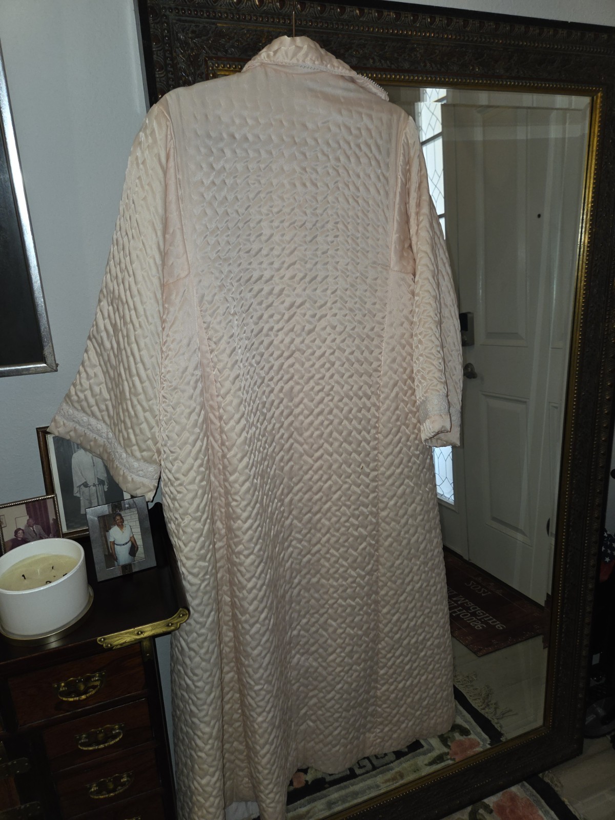 RARE VTG Christian Dior Lingerie Satin Lace Quilted Robe Peach L