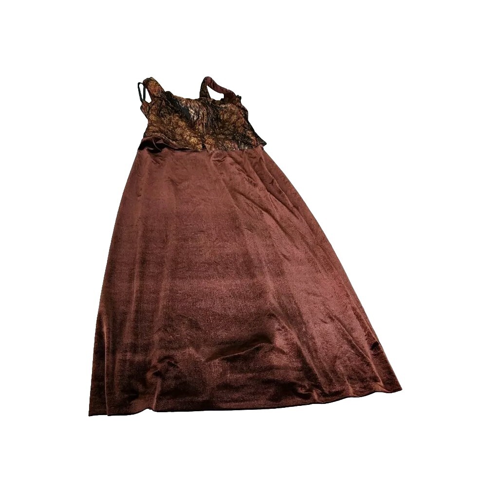 Vintage La Nuit Dress Maxi Formal Metallic Top Brown Velour Bottom Size 12- EXC