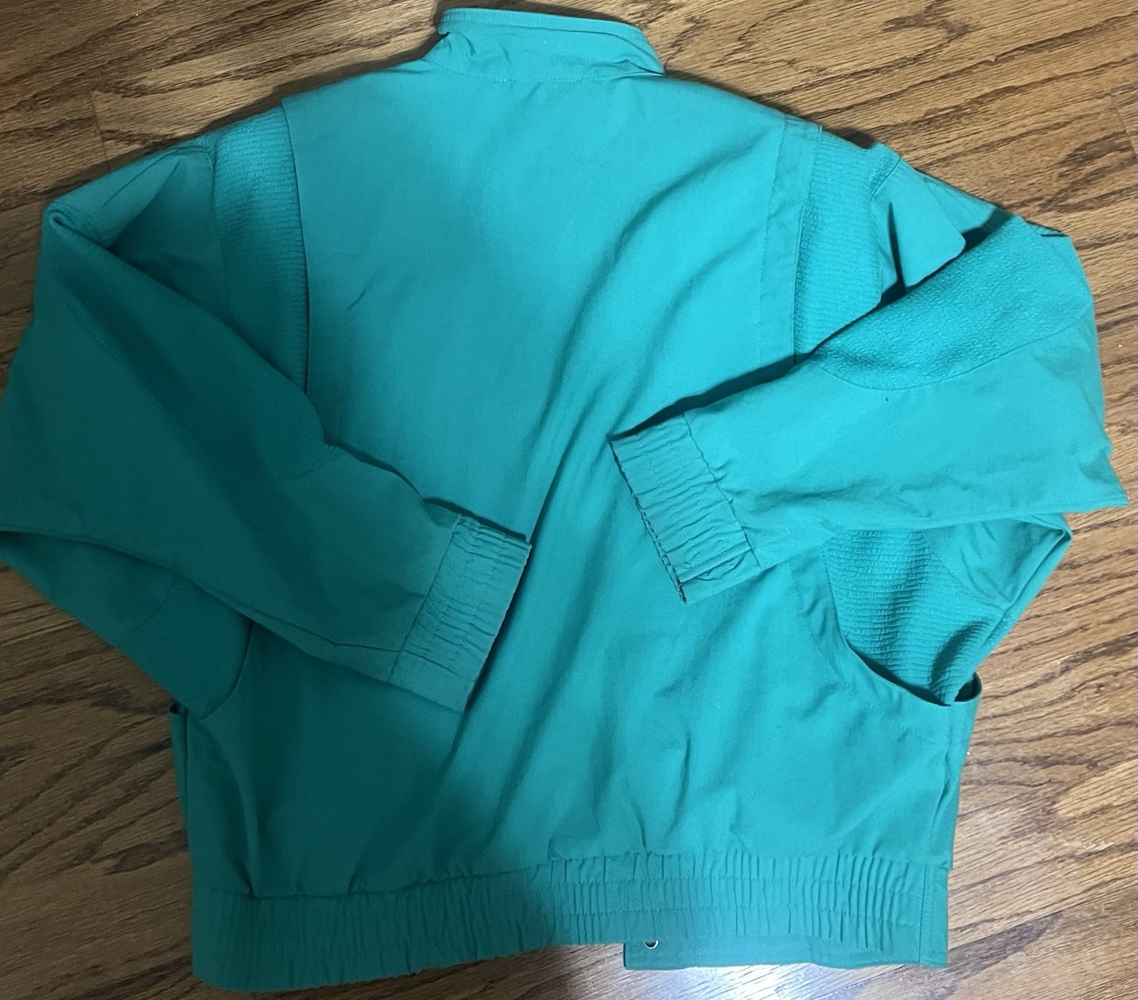 Vintage 80s UZZI Teal Jacket Women’s M Batwing Dolman Sleeve Snap Front Retro
