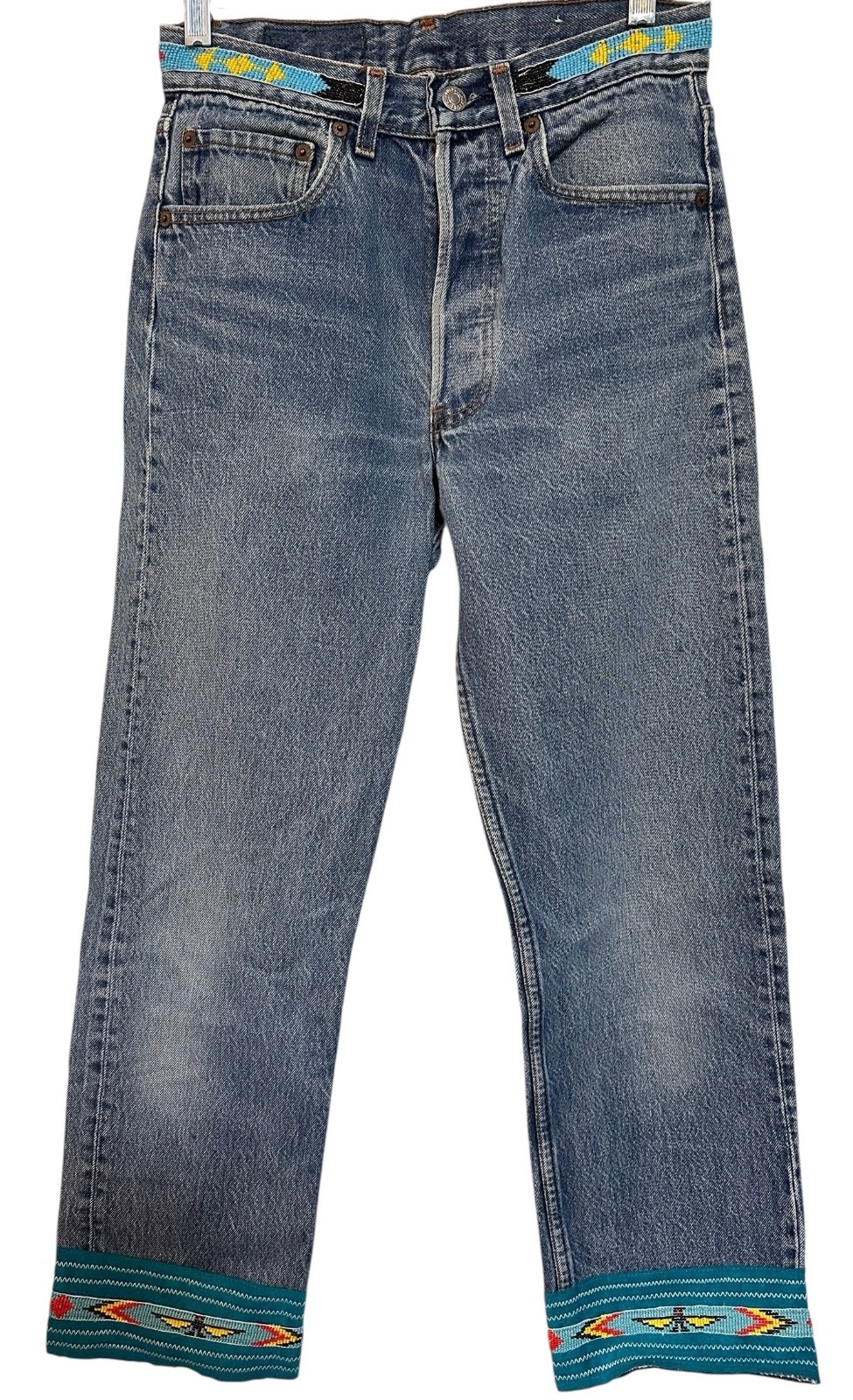 Vintage Buzz 18 Beaded Levi’s 501 Jeans 1980s Reworked 28” Waist USA Made Boho