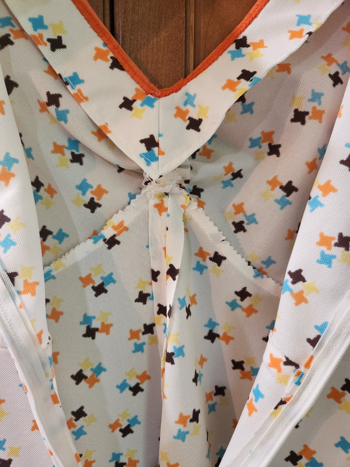 Vintage 1960’s Handmade Orange Teal White Pleated Collar Mod Dress Size Small