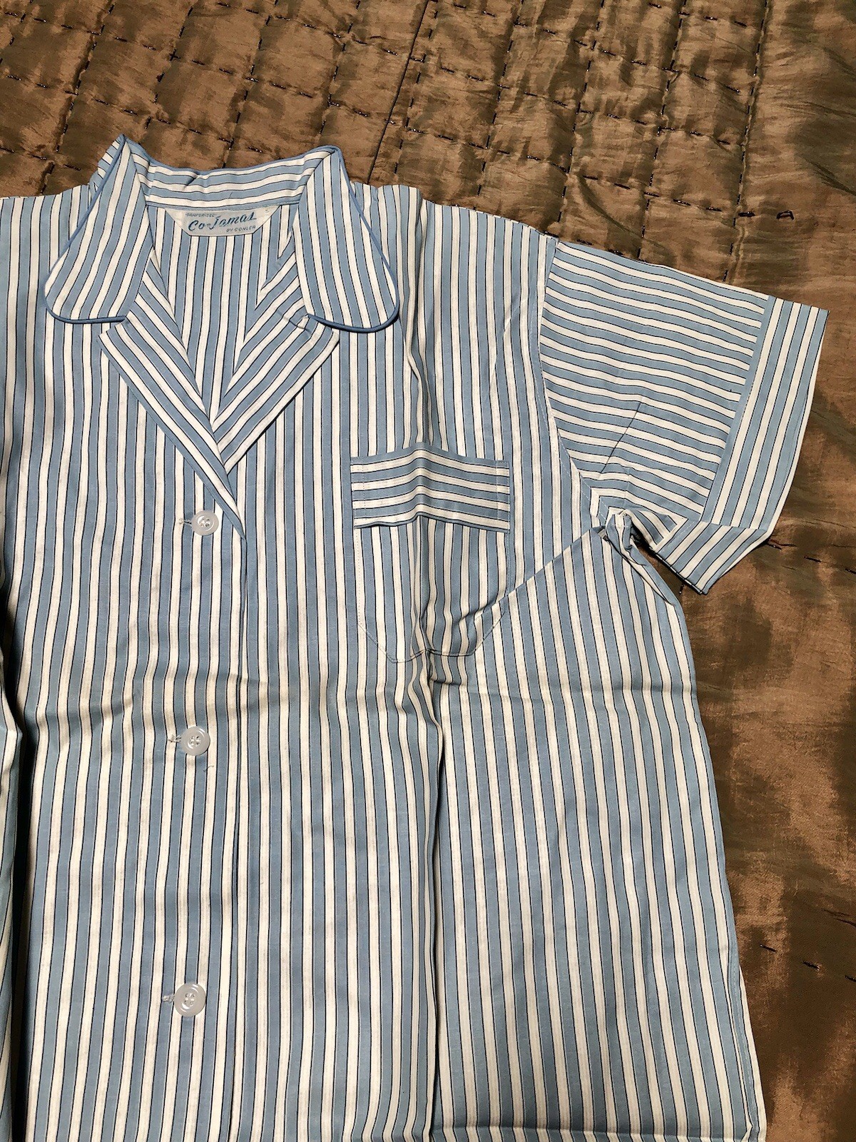VTG 1950s DEADSTOCK NOS Man-Tailored FRENCH BLUE WHITE STRIPED PAJAMAS Sz-40