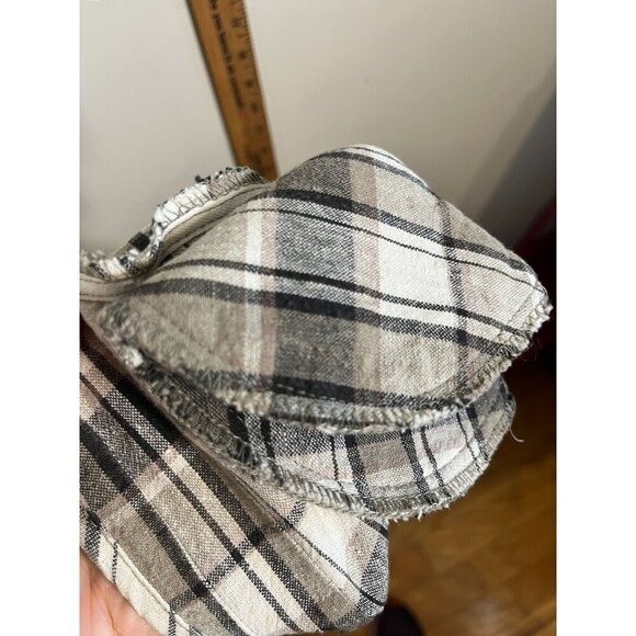 Retro Linen Plaid Dress Tan 22 Neutral Festive Holiday Classic Chic Preppy 80s