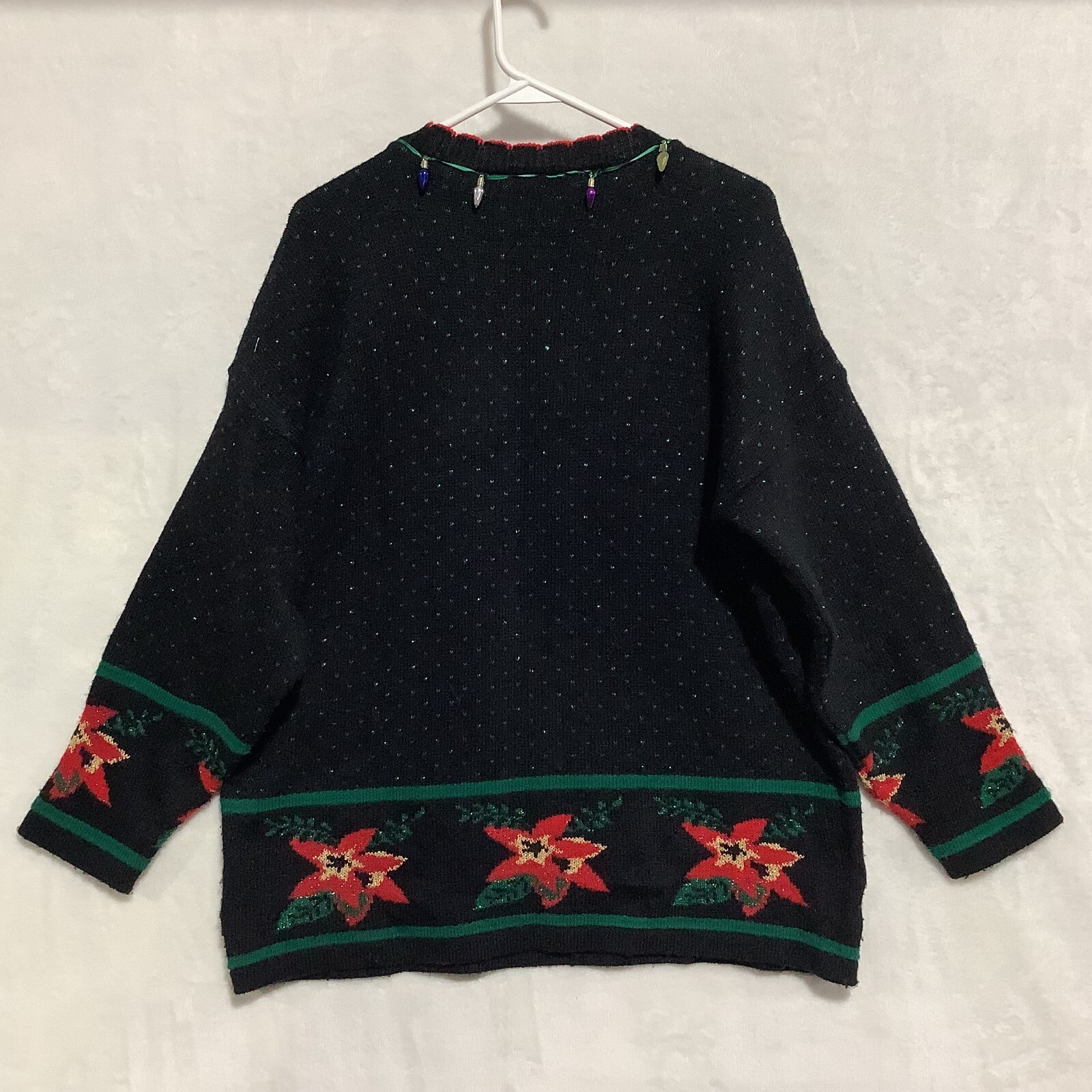 Adele Knitwear Sweater Poinsettia Glittery Christmas Holiday Party XL** USA Made