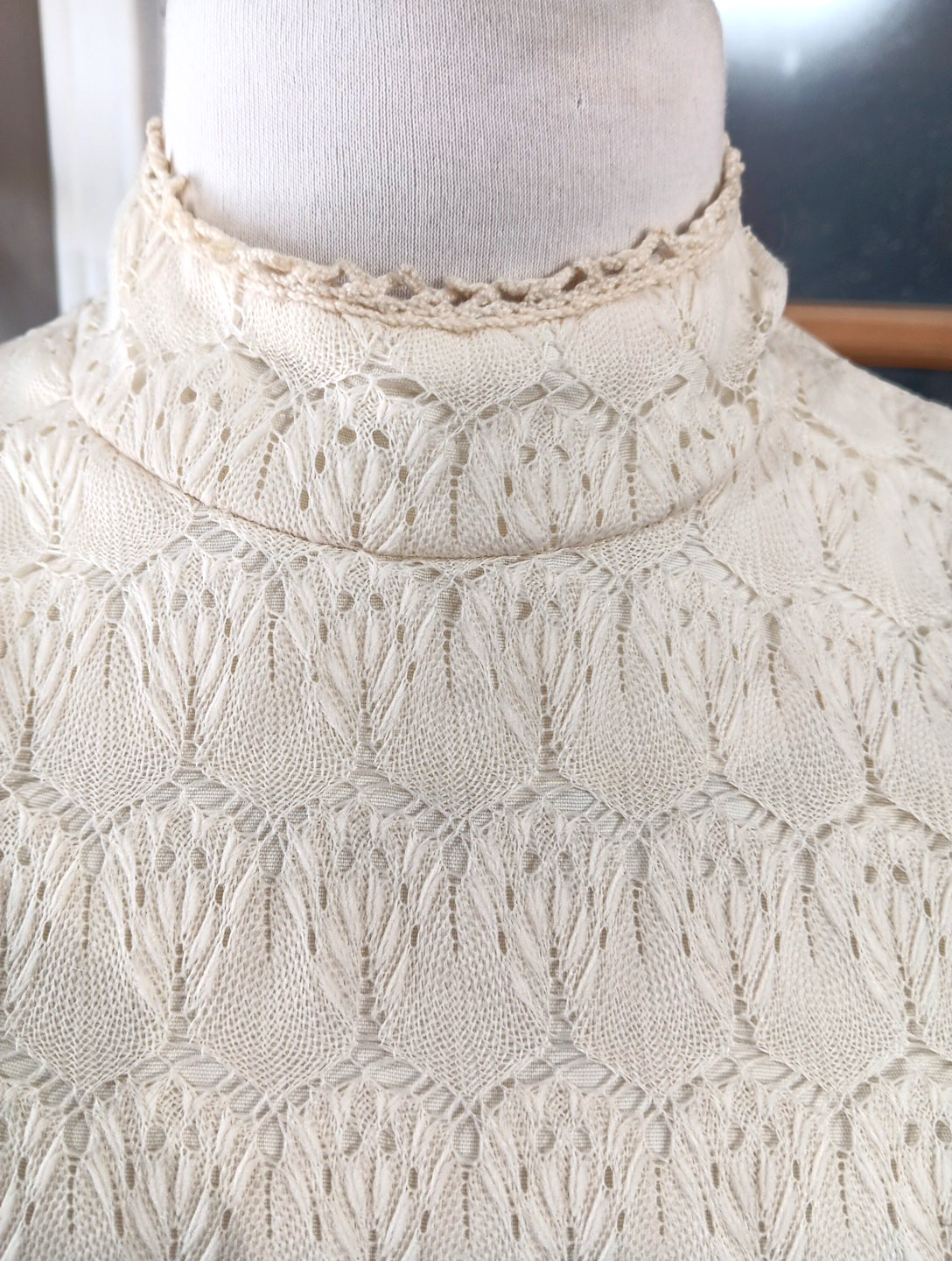 70s Maxi Lace Bodice Empire Waist Cream Crocheted Trim Handmade Wedding Vintage