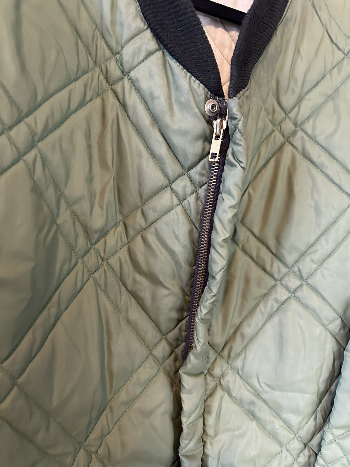 1960s JCPenny Quilted Bomber Chore Coat Olive Green Vintage XL Extra Tall