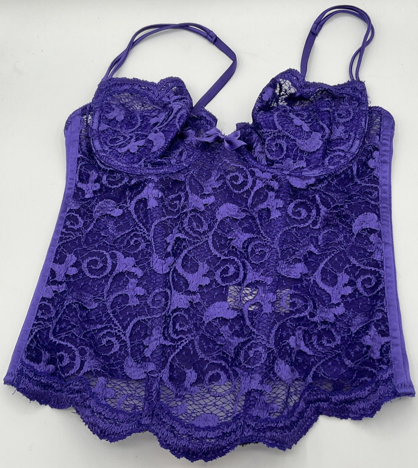 34B Victoria’s Secret Purple Corset Bustier Straps Lace Eye Loop Underwire USA