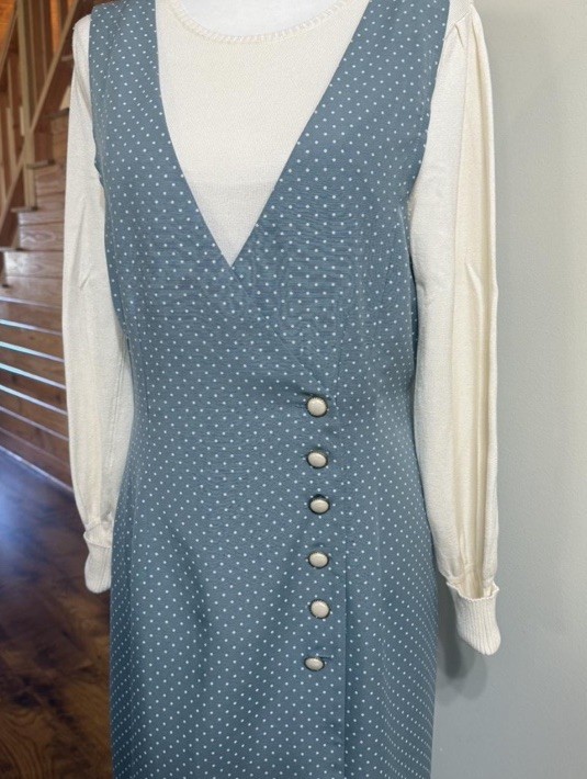 NWT Vintage 90s Styleworks Dress Blue And White Bills Dots Size 16