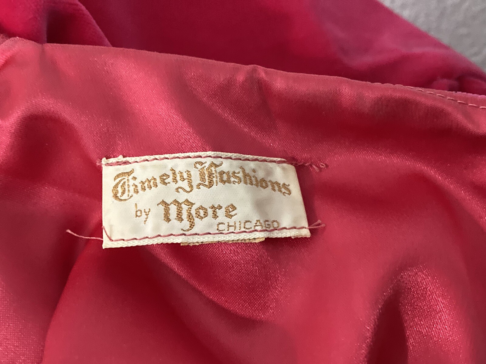Vintage Timely Fashions More Chicago Pink Velvet Sabrina Neck Dress For Costume