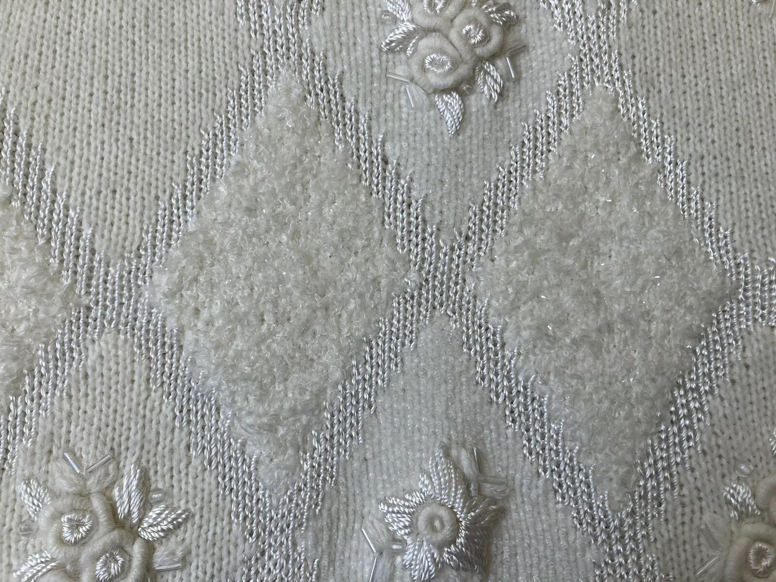 Vintage ’80s Koret Embellished Oversized Grandma Sweater Ivory Embroidery M/L