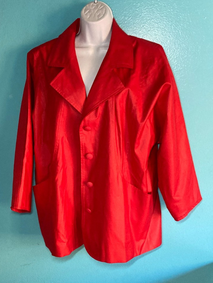 Claude Havrey Womens Vintage French Made Red Coat Blazer Jacket One Size