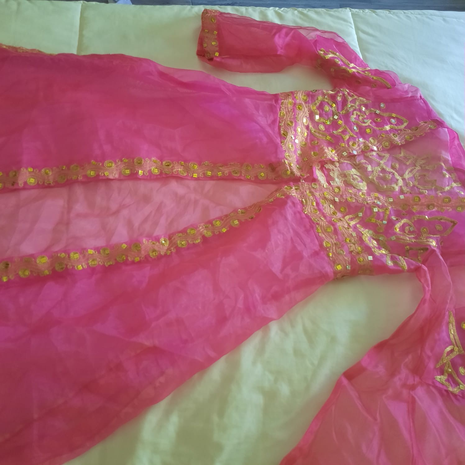 Vintage Pink Moroccan Caftan Kaftan Thobe Gold Embroidered Sequins Maxi Dress