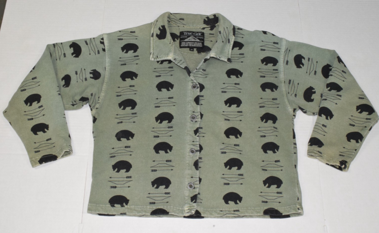 Vintage True Grit Shirt Jacket Size M 90s Sage Green Bear and Arrow Made USA