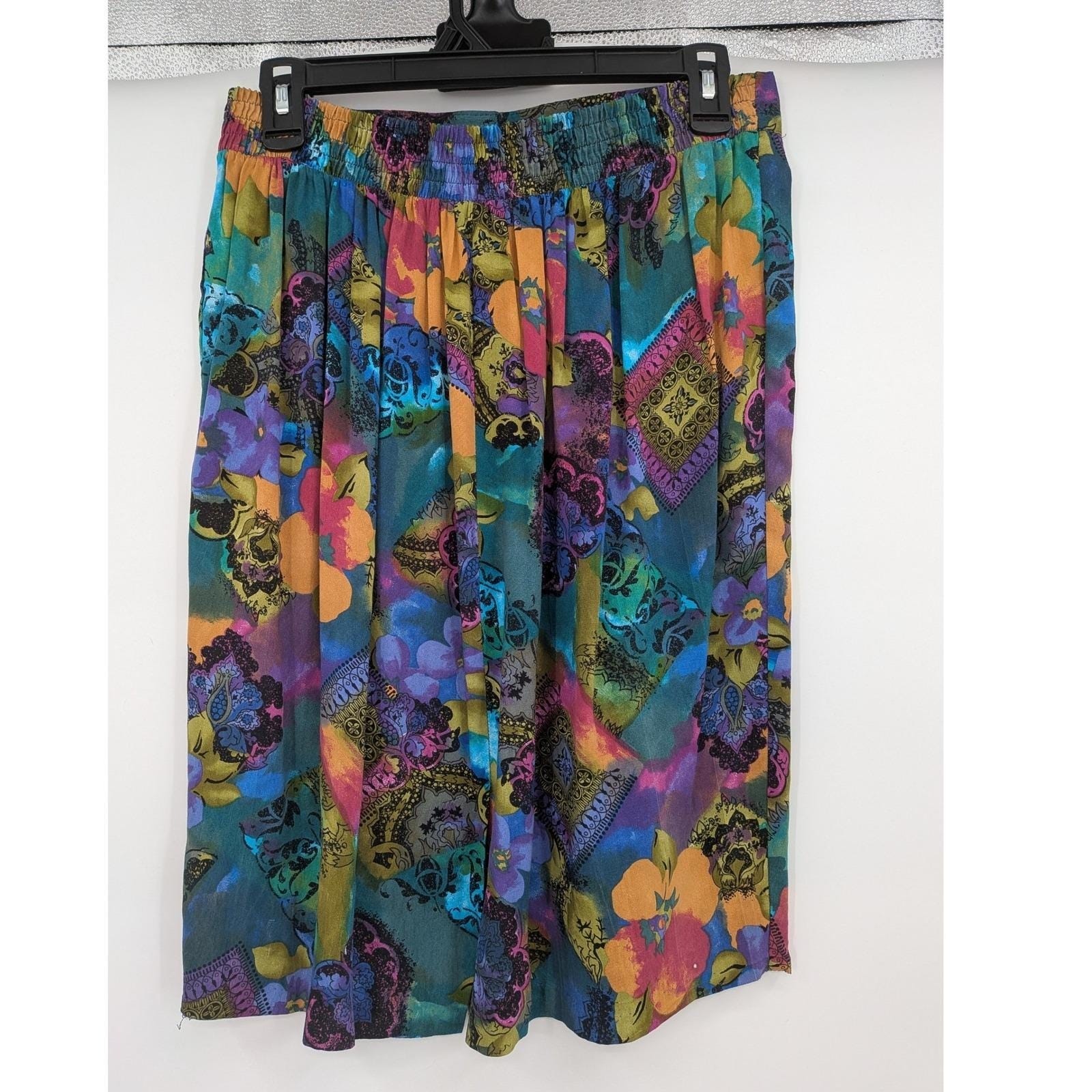 Hippie Festival Boho Tie Dye Floral 80s Patchwork Y2K Retro Purple Teal M Skirt