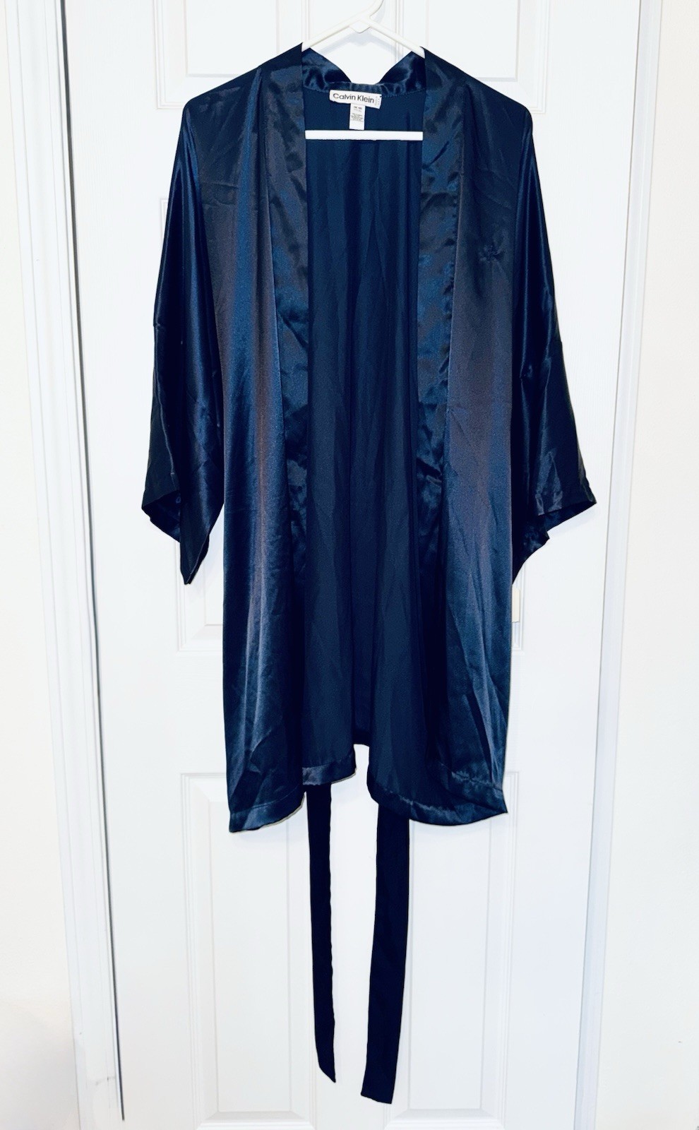 VTG 1989 Calvin Klein Satin Peignoir Set NWT Navy Robe/Nightgown OS/L Deadstock