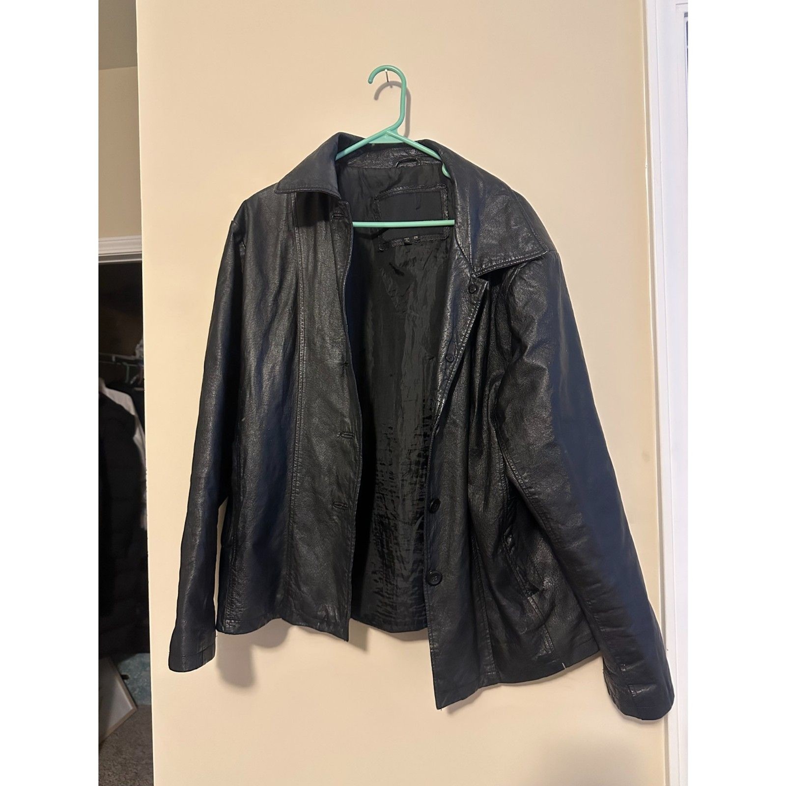 Vintage Serge Platini Genuine Leather Button Front Coat Jacket Black Women’s 2X