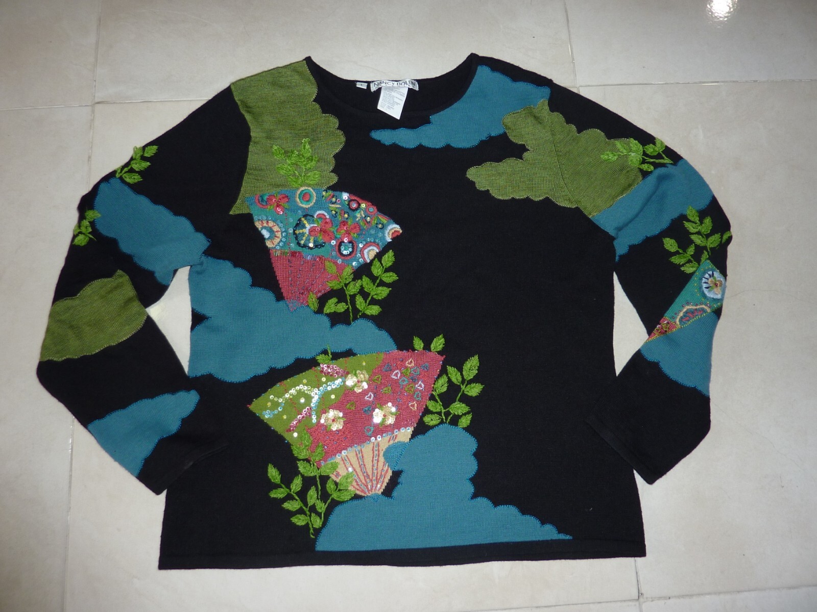 VTG NANCY BOLEN CITYGIRL WOMENS Beaded Knit SWEATER SIZE L