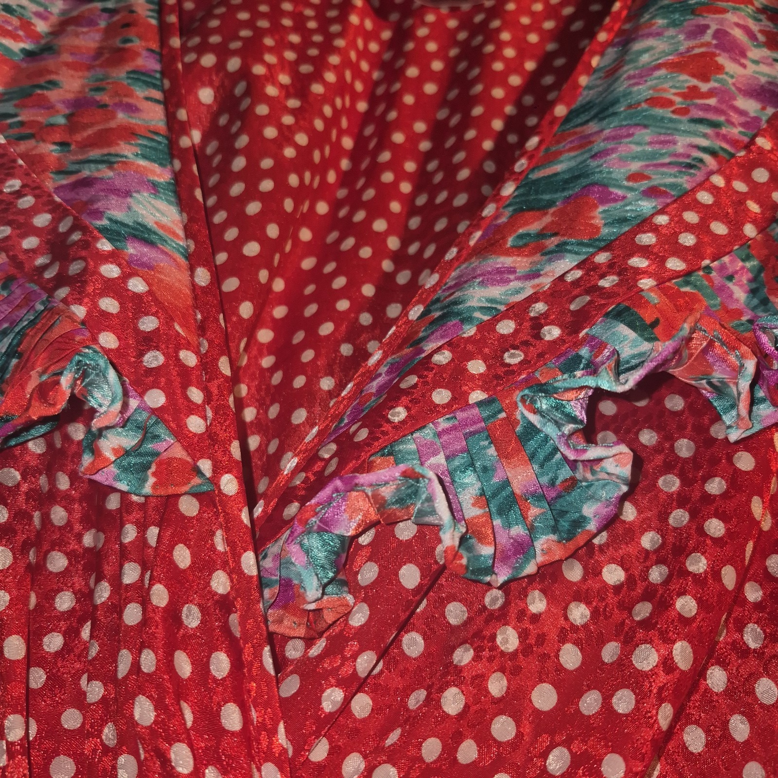 VTG 80s Susan Freis Red Polka Dot Maxi Dress Smocked Waist Puff Sleeve Medium M