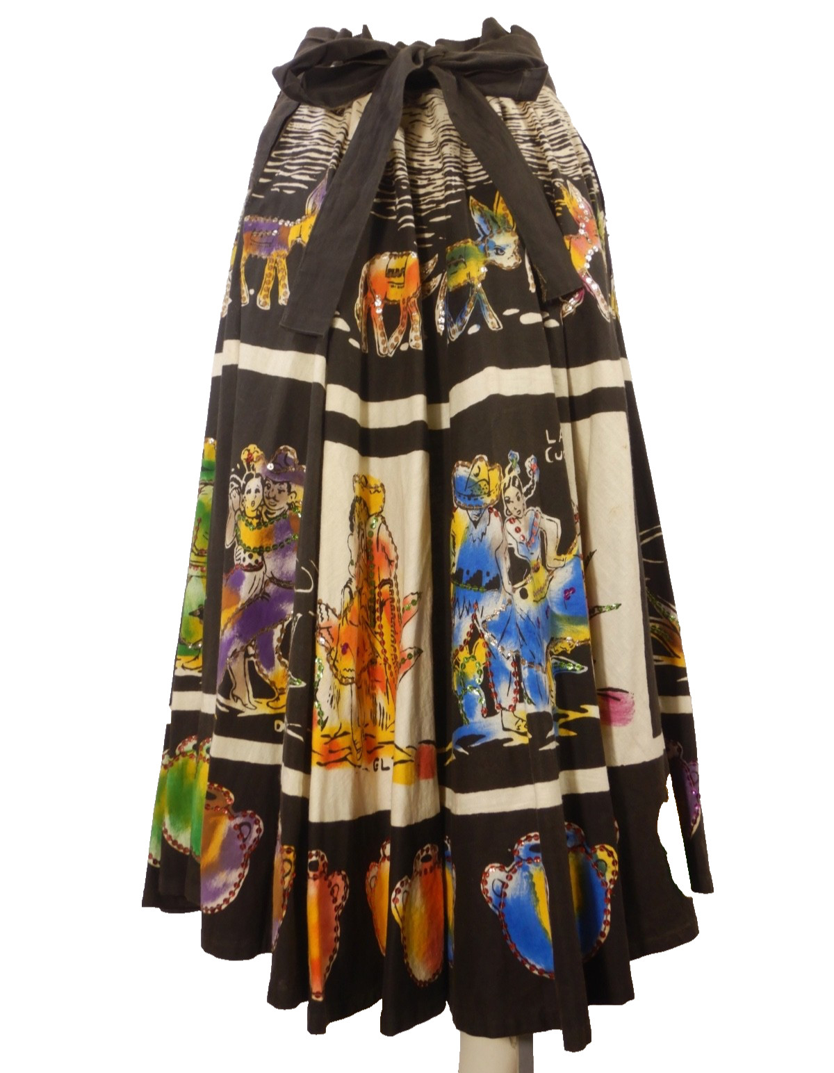 Vintage 1950s Kent Mexican Hand Painted Sequin Circle Skirt