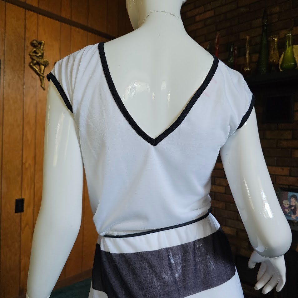 Vtg 70s 80s Chic Disco Striped Ringer Sheer Shirtwaist Casual T-Shirt Dress XS/S