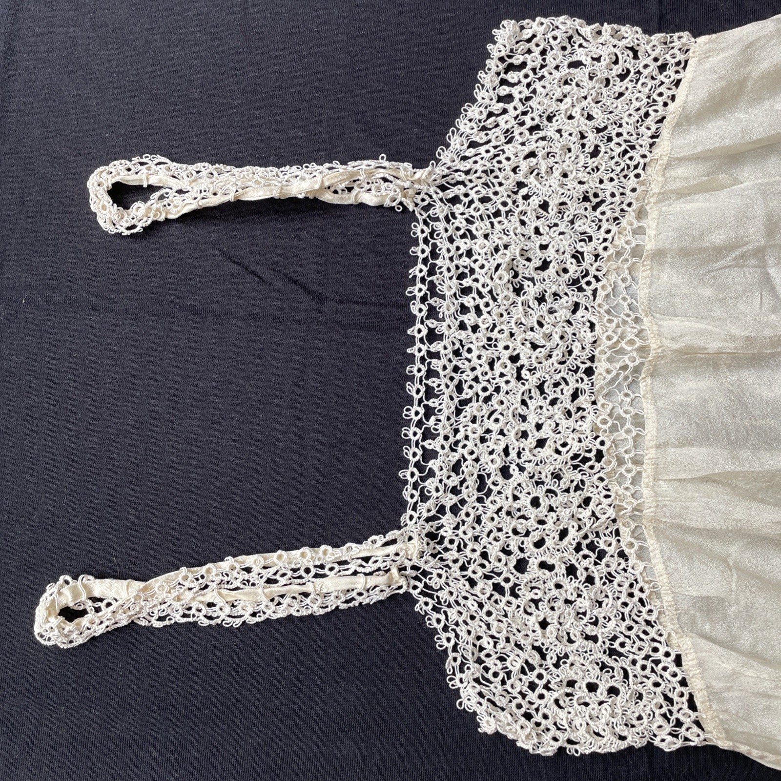 Vintage Ivory Silk Slip With Tatted Lace And Yoke