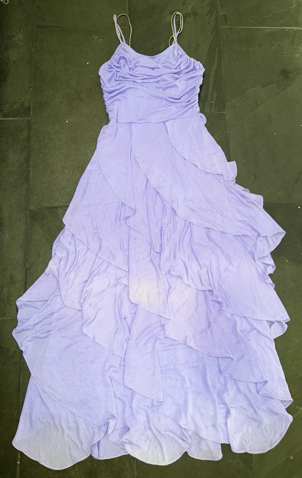 Vntg 1970s/1980s Lilac Purple Ruffle Maxi Dress Fairy Cottage Core Princess XS