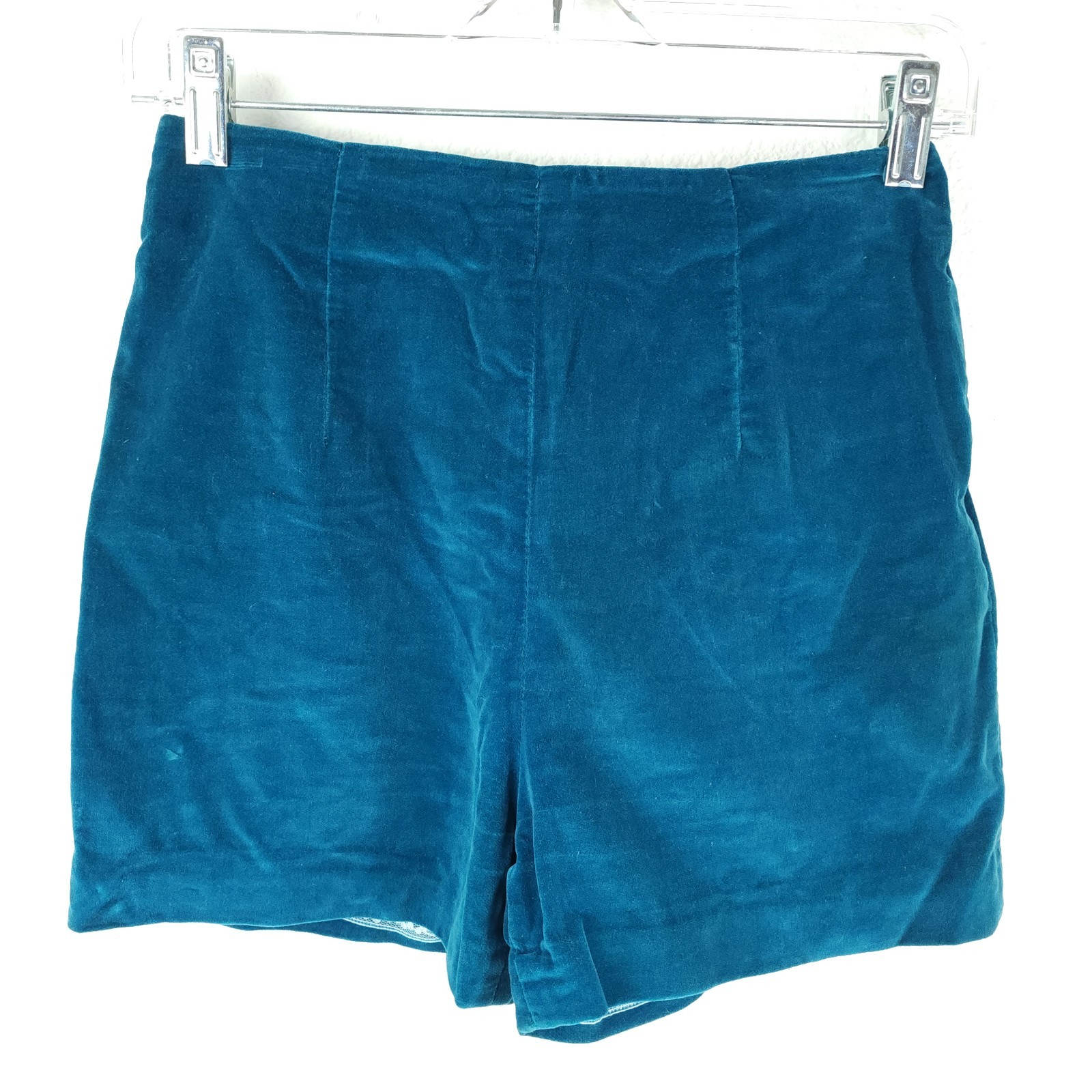 Vtg 60s Mod Go Go Teal Blue Hot Pants Velvet Pin-Up Burlesque Shorts Woodard~XS