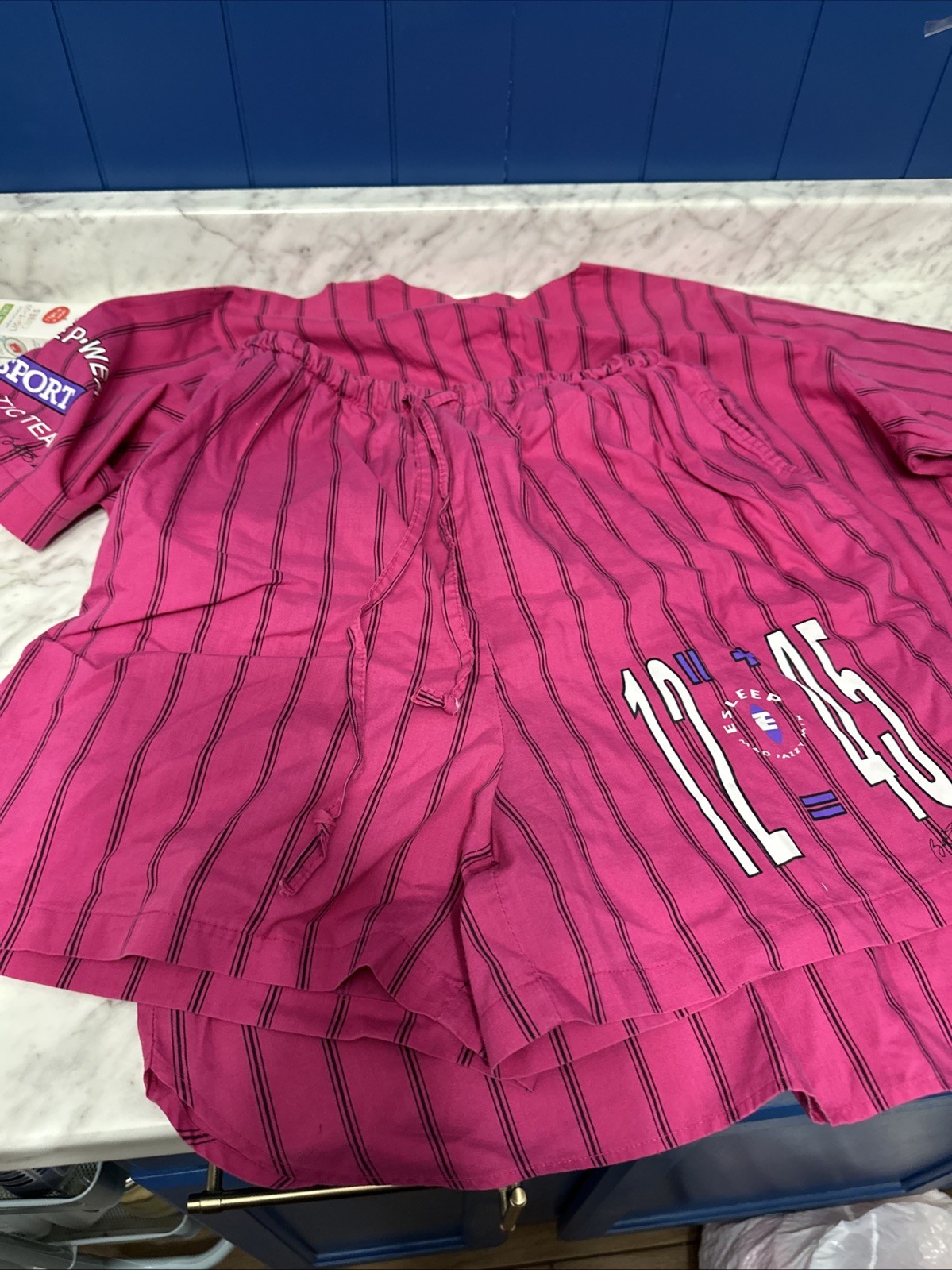 ESLEEP Boxer Pajamas VINTAGE 90s Baseball 12” = +45 Great Condition Large Pink