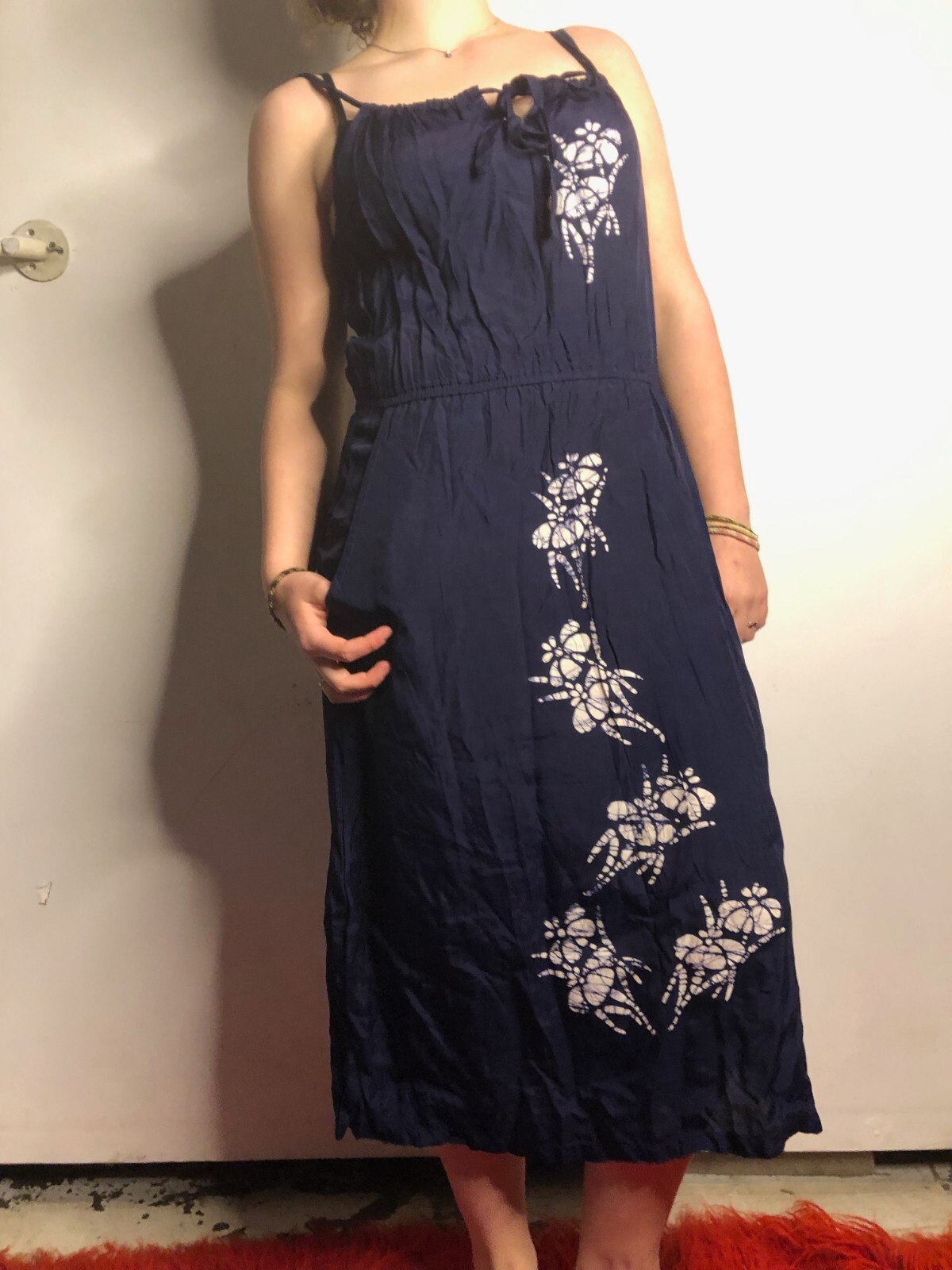 Vintage Lora Navy Blue Sun Dress Sleeveless Rayon AU 12 M L Singapore Batik