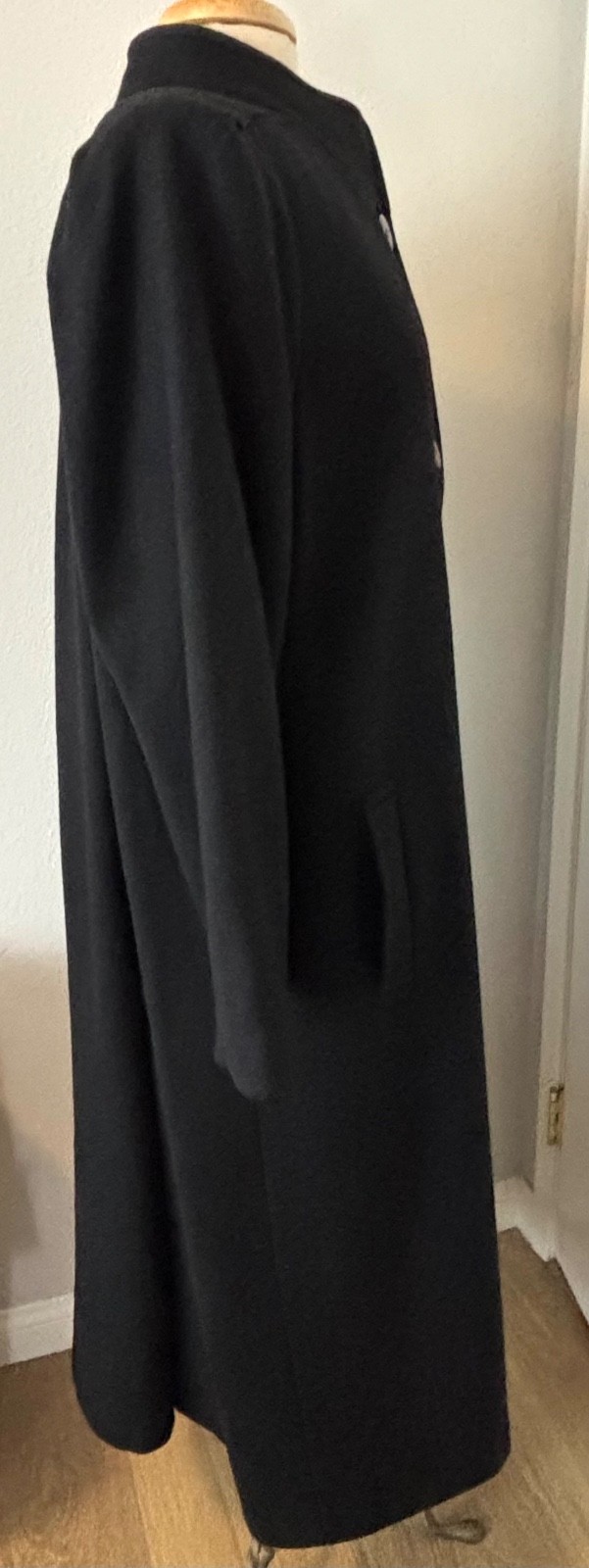 VTG ANDREA MARIN NEW YORK UNION MADE WMS BLACK WOOL BLEND COAT MAXI SEE MEASURE
