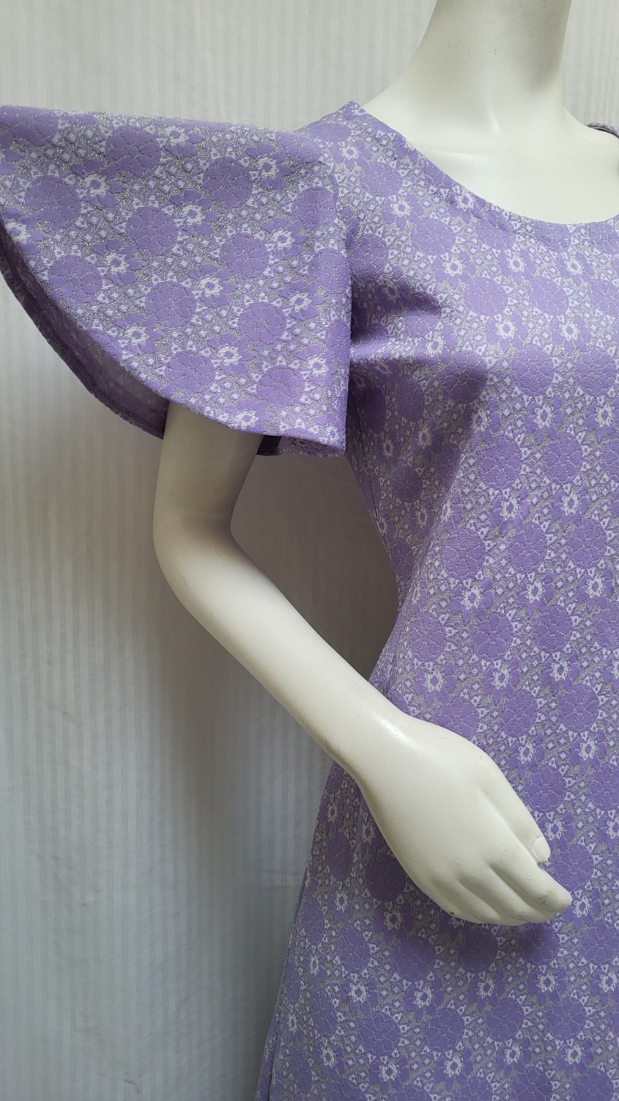 Vintage 1960s Purple & Silver Lurex Double Knit Maxi Dress – Size S/M – EUC