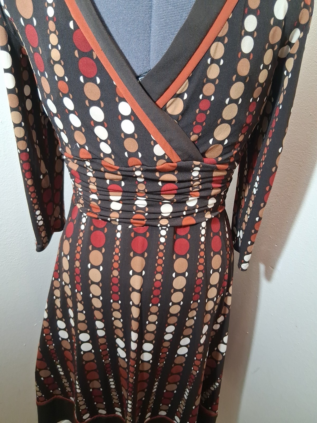 Studio I Brown Dot Print Wrap Dress 3/4 Sleeve Size 16 Reto Y2K 70’s Inspired