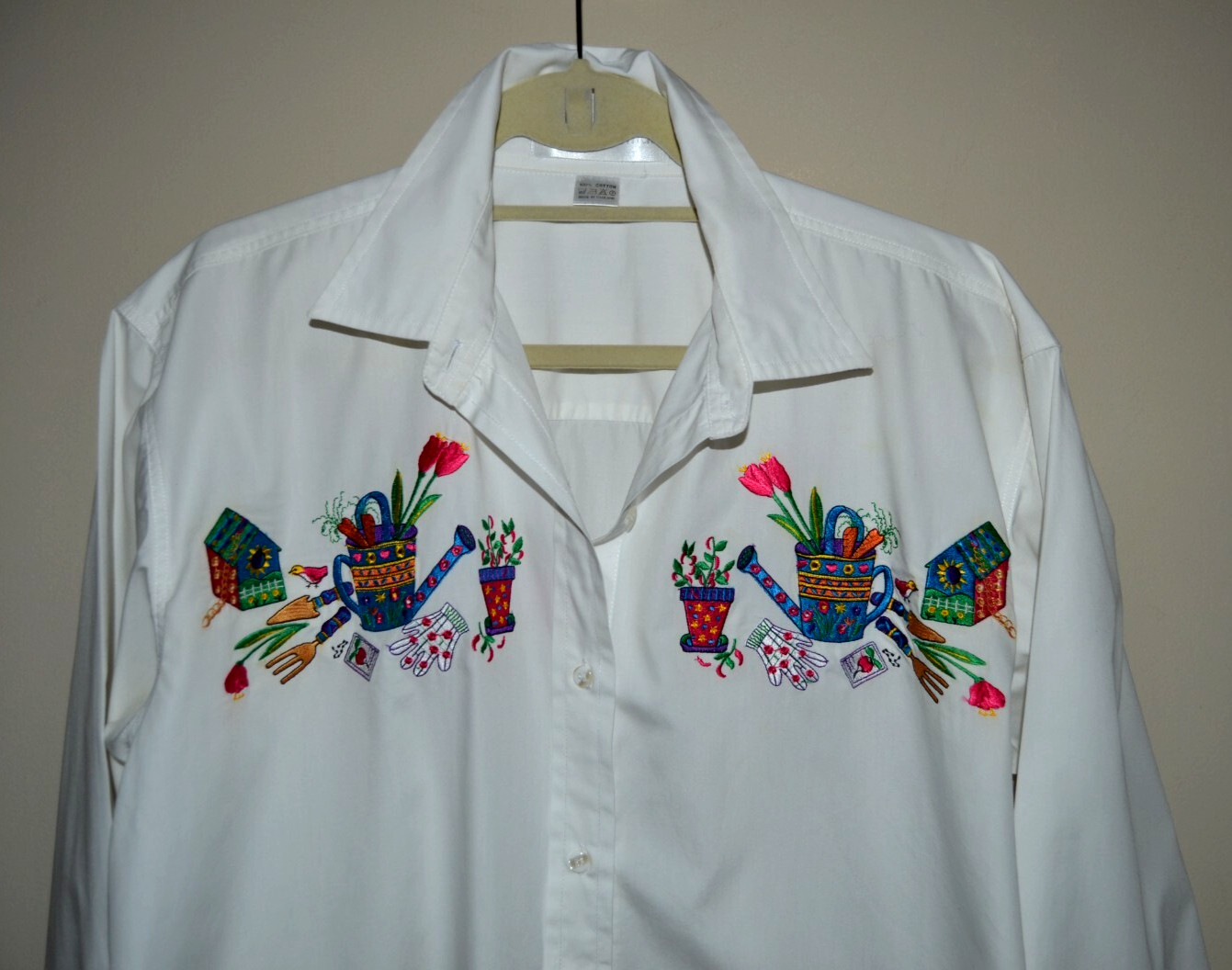 Vintage Casey Coleman Long Sleeve White Gardening Shirt Blouse -Chest 46″
