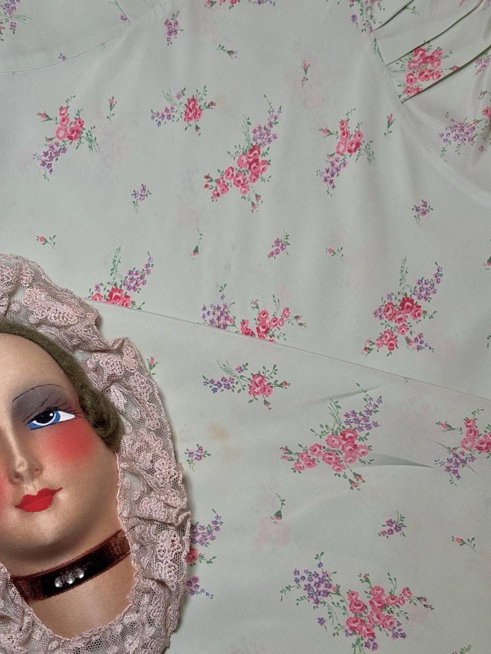 1940s Bias-Cut Mint Rosebud Slip Dress, 26”-31” W