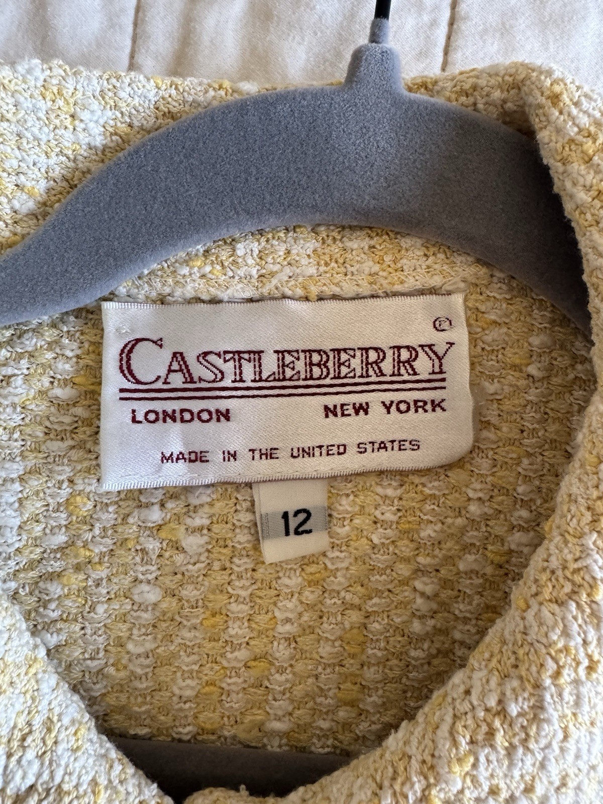 Castleberry Ivory Yellow Vintage Jacket Size 12 Button Front Textured