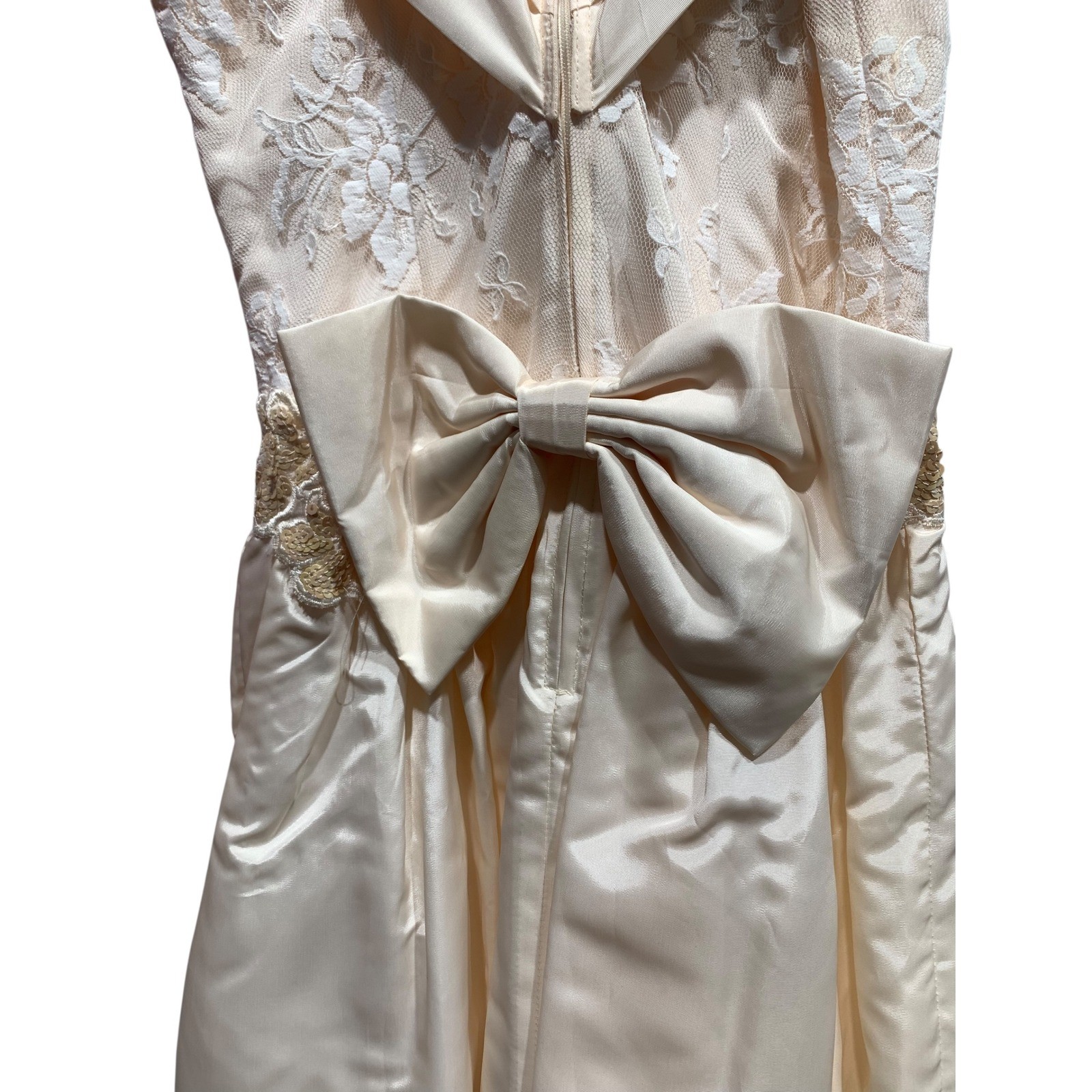 Vintage Scott McClintock Champagne Embroidered Satin Bow Back Party Dress Size 8