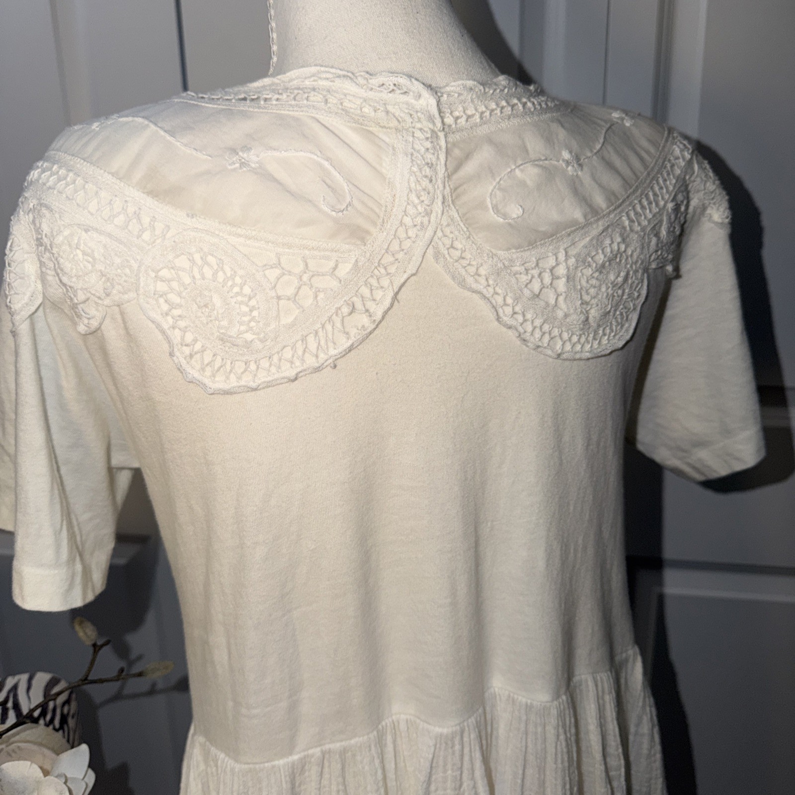 80’s Vtg Prairie Victorian Cottage Core Yolk Lace Maxi Dress Size Small USA S