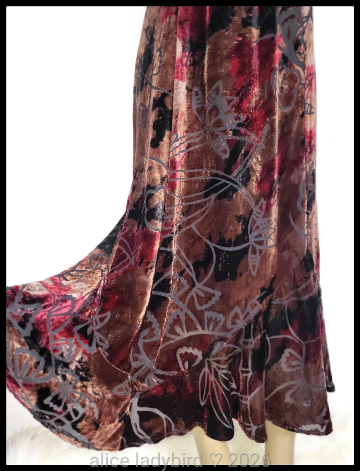 Vintage SILK Burnout SKIRT Floral VELVET Sheer Chiffon SLIP Betsey Maxi 2 L/XL