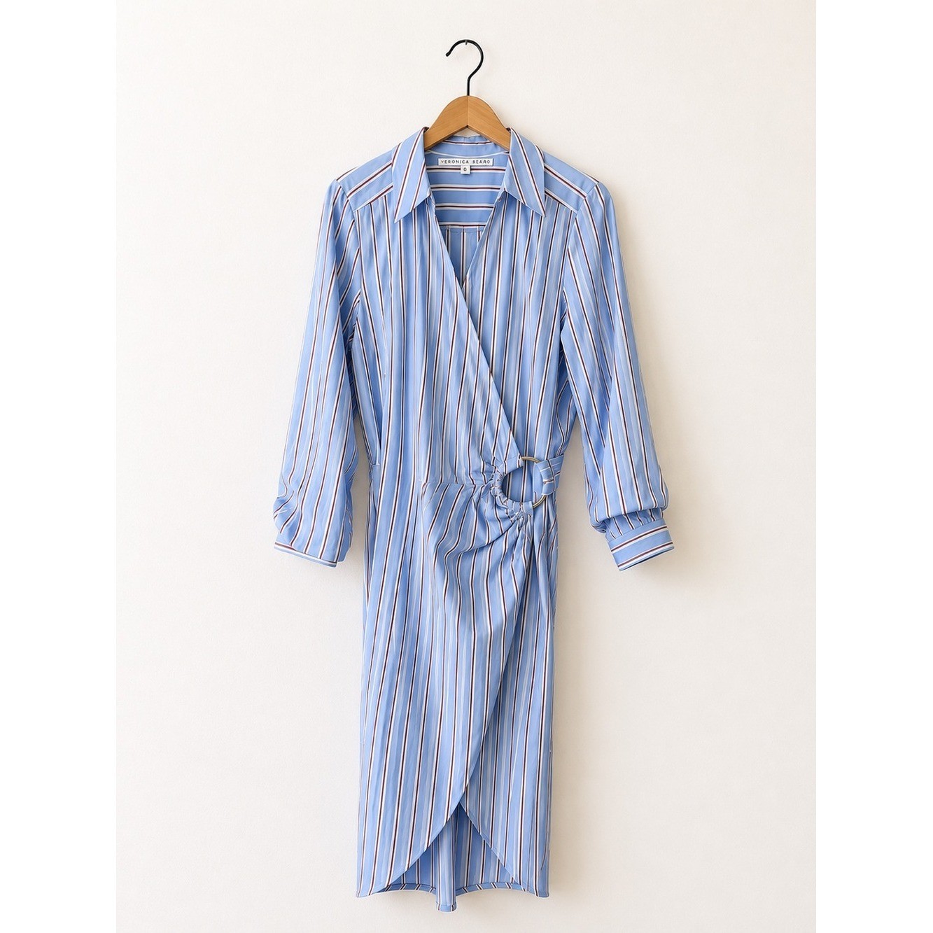 Veronica Beard Afton Striped Wrap Midi Dress NWOT Aero Blue Brick Size 16