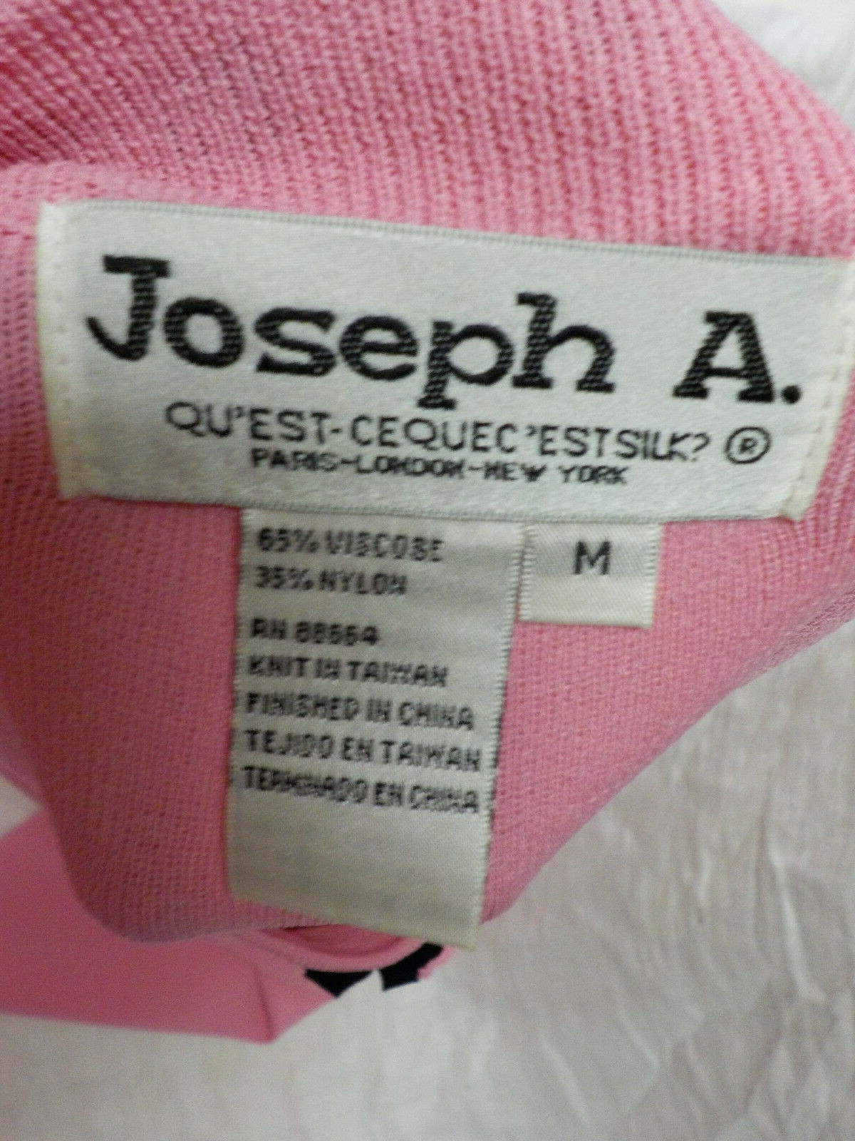 Vintage Joseph A. 1990’s Top Size M Pink Black Ribbon Trim 3/4 Sleeve Viscose Bl