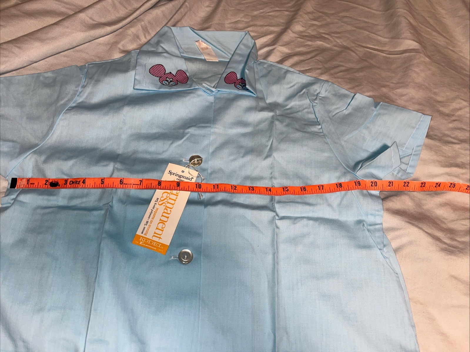 Vintage Springmaid Blue Smiling Monkey Mouse Sz16 Ladies Button Down Duster IOP