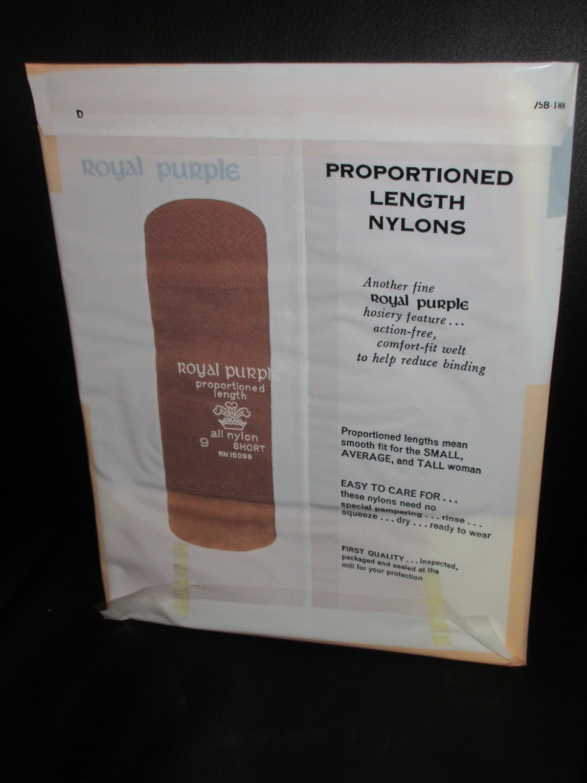 Vintage Royal Purple Hosiery Size Sears 9 SHORT ROYAL BEIGE NYLON STOCKINGS