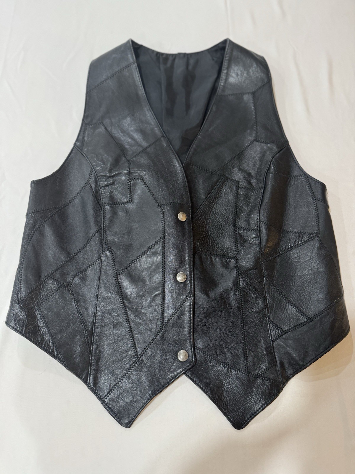 Vintage S/M Woman’s Black Leather Vest – Made In Bulgaria