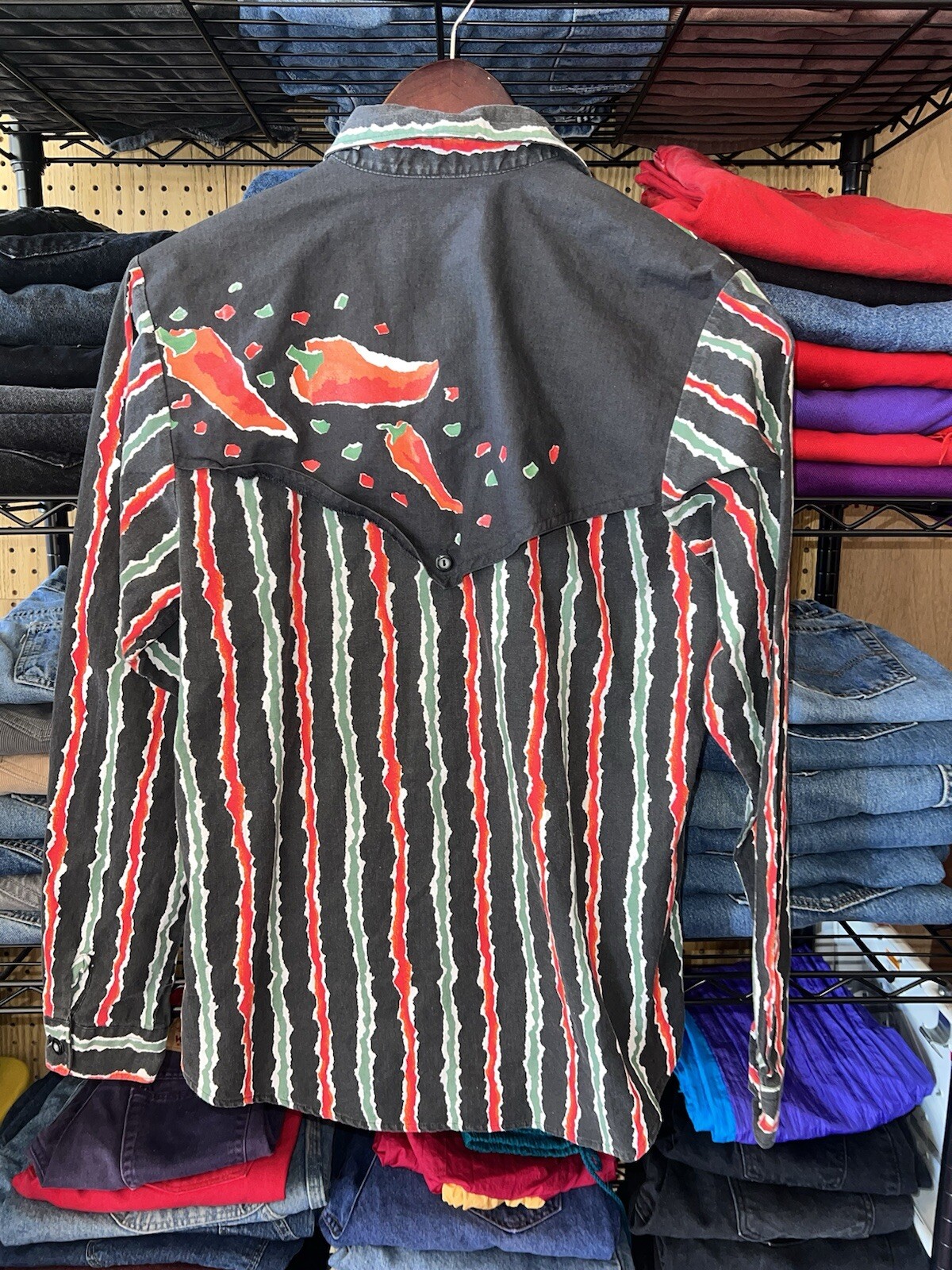 Vintage 80’s Cameo Rose Women’s Western Snap Front Shirt Jalapeños Pepper SZ 7/8